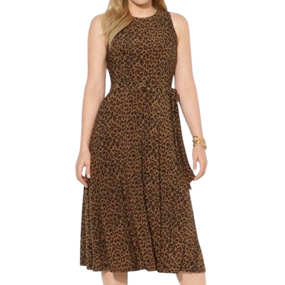 Lauren Ralph Lauren Leopard Cheetah Print Sleeveless Tie Waist Midi Dress‎   16